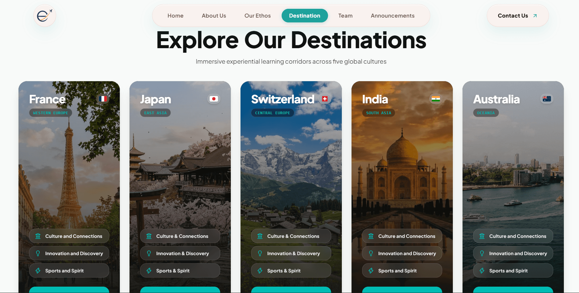 EdJoys Global Destinations Portal Interface