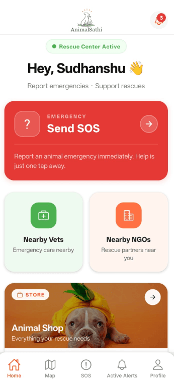 Animalsathi Mobile App Home Dashboard