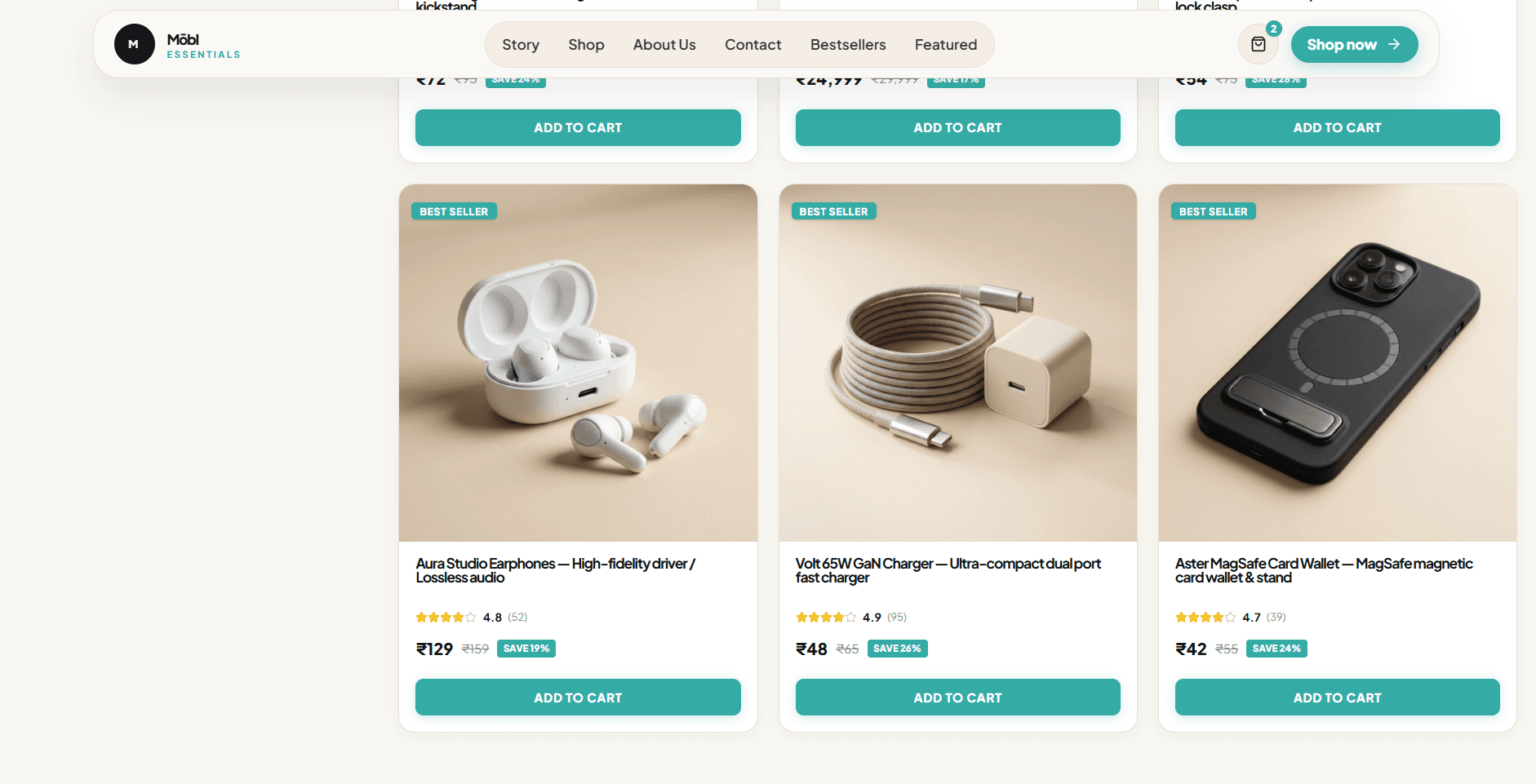 MOBL Shop Catalog and Faceted Filter Interface